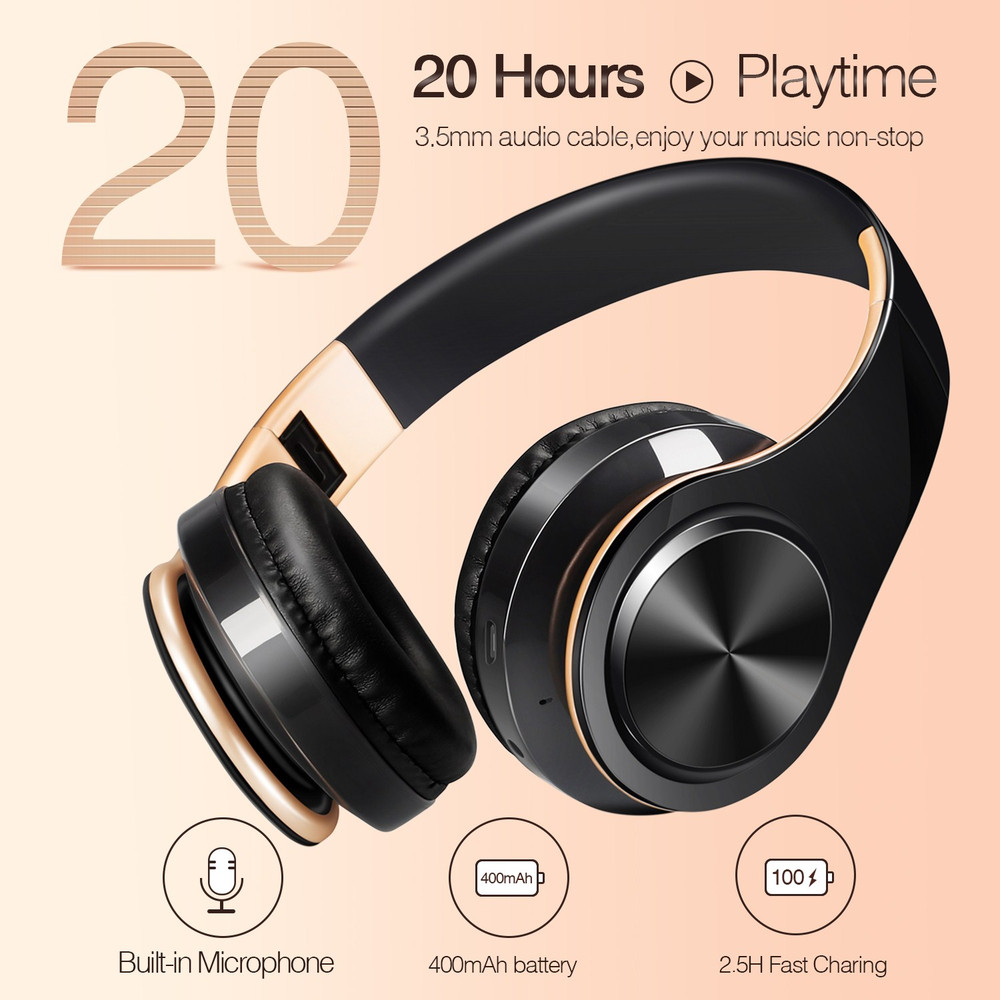 Gold Wireless Bluetooth Headphones for Men Gift, Stereo Headset with Built-in MIC & 3.5mm AUX Jack for iPhone Samsung