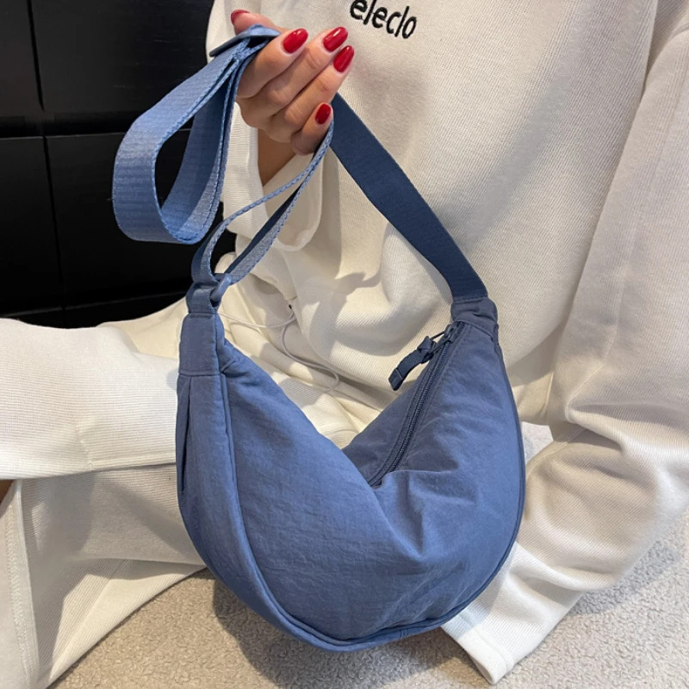 Nylon Crossbody Shoulder Bag for Women, Casual Half Moon Hobos Purse, Tote Chest Bag, Lightweight Travel Shopper Handba