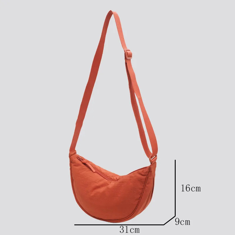 Nylon Crossbody Shoulder Bag for Women, Casual Half Moon Hobos Purse, Tote Chest Bag, Lightweight Travel Shopper Handba