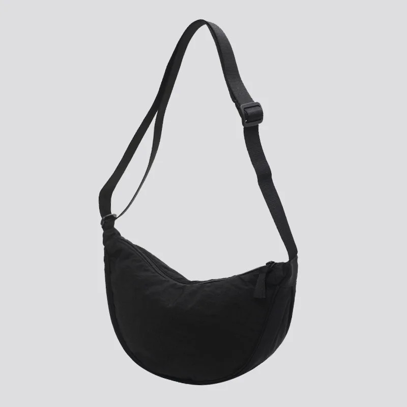 Nylon Crossbody Shoulder Bag for Women, Casual Half Moon Hobos Purse, Tote Chest Bag, Lightweight Travel Shopper Handba