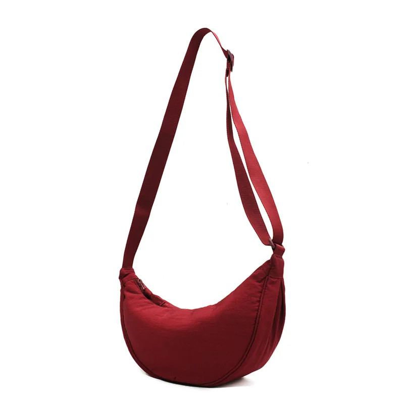 Nylon Crossbody Shoulder Bag for Women, Casual Half Moon Hobos Purse, Tote Chest Bag, Lightweight Travel Shopper Handba