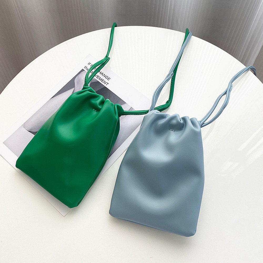 Candy Color Casual Drawstring Crossbody Bag for Women, Mini Bucket Shoulder Purse Wallet for Mobile Phone