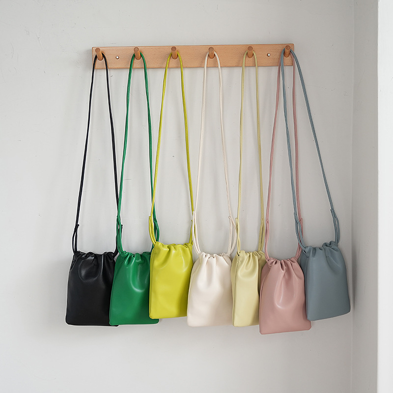 Candy Color Casual Drawstring Crossbody Bag for Women, Mini Bucket Shoulder Purse Wallet for Mobile Phone
