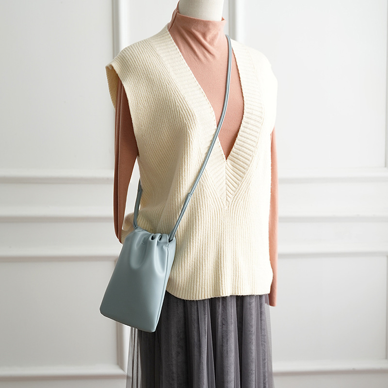 Candy Color Casual Drawstring Crossbody Bag for Women, Mini Bucket Shoulder Purse Wallet for Mobile Phone