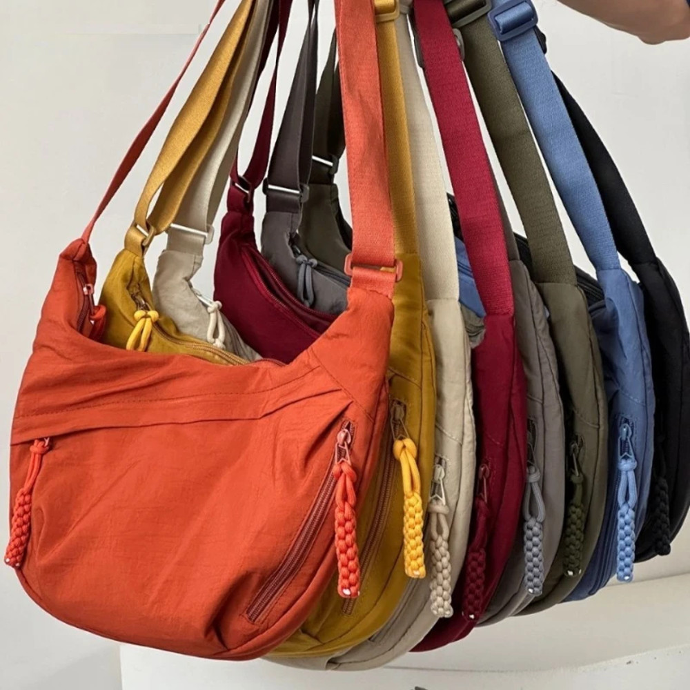 Trendy Soft Cloth Crossbody Bag for Women, Big Solid Color Student Casual Shoulder Hobo Handbag