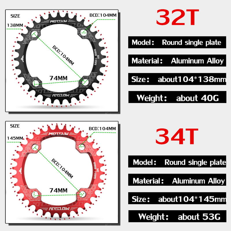 MTB Chainring, Round Narrow Wide Chainwheel, Single Crankset Plate for Mountain Bicycle Upgrade