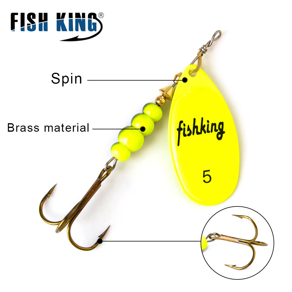 FISH KING Rotating Spinner Spoon Lures Metal Fishing Lure With Treble Hooks For Pike  Freshwater Pr 1