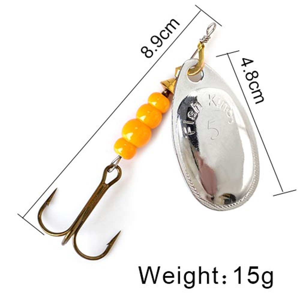 FISH KING Rotating Spinner Spoon Lures Metal Fishing Lure With Treble Hooks For Pike  Freshwater Pr 38