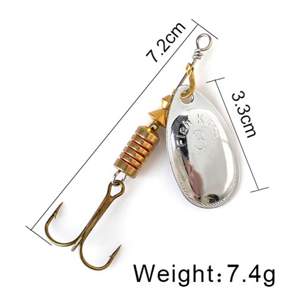 FISH KING Rotating Spinner Spoon Lures Metal Fishing Lure With Treble Hooks For Pike  Freshwater Pr 42