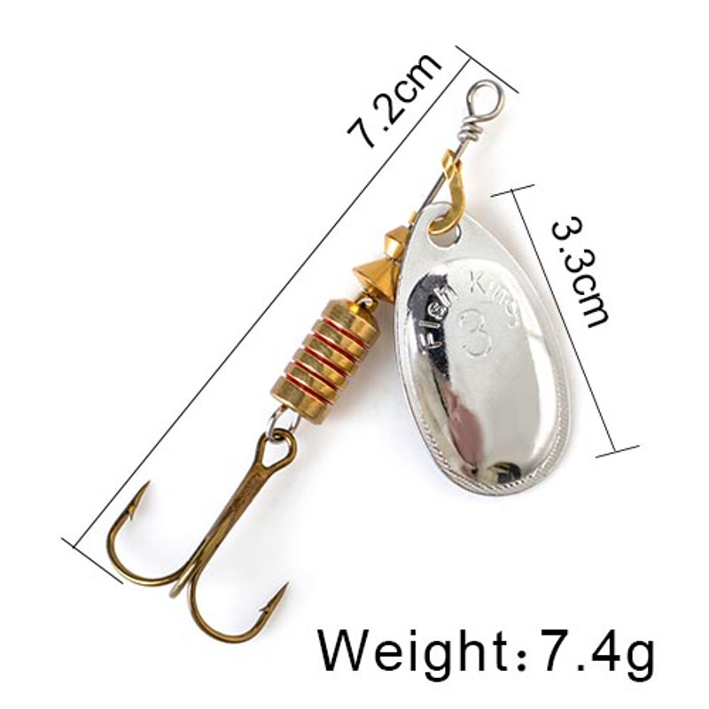 FISH KING Rotating Spinner Spoon Lures Metal Fishing Lure With Treble Hooks For Pike  Freshwater Pr 42