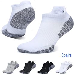 low cut breathable sports socks for men women, thickened terry mesh boat socks non-slip shock absorbing running ankle