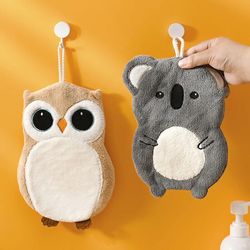soft coral velvet towel, hanging type quick-drying, absorbent cartoon hand towel for bathroom & kitchen