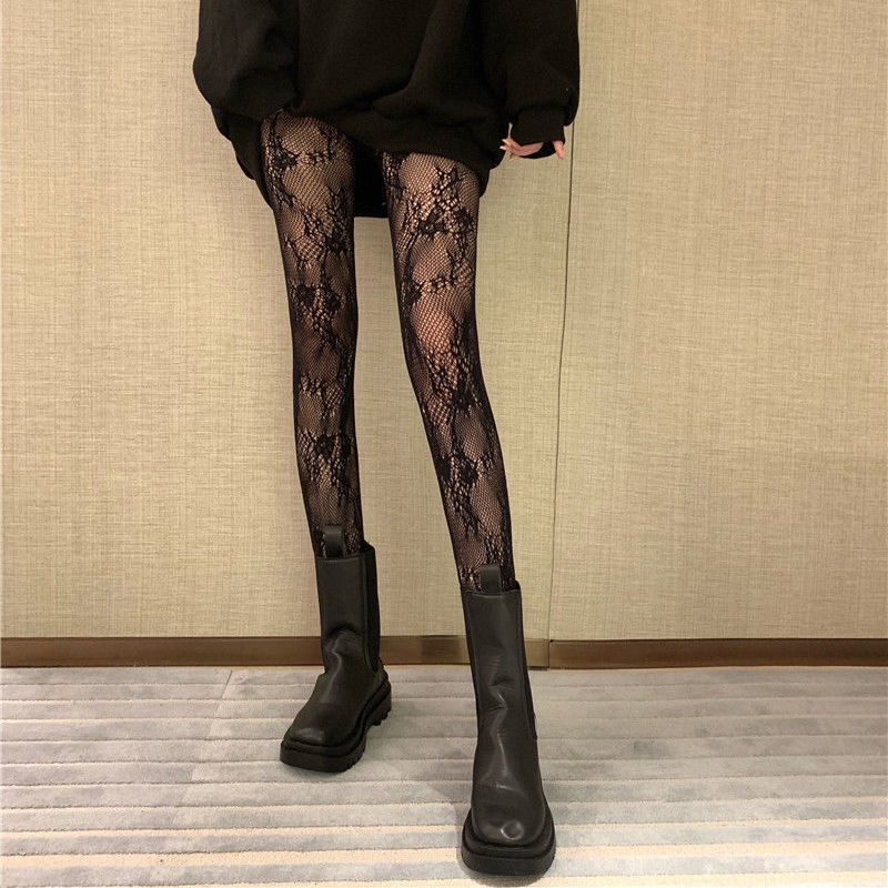 Japanese Classic Lolita Lace Mesh Stockings Retro Floral Rattan White Pantyhose Hollowed Out Bottomed Tights for Cosplay