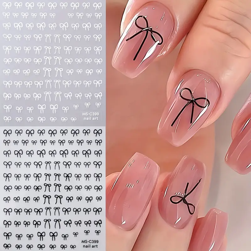 Self-Adhesive Nail Art Stickers, Mini Bowknot Design with Lace Ribbons, Bows & Butterfly Decals for Stunning Nails