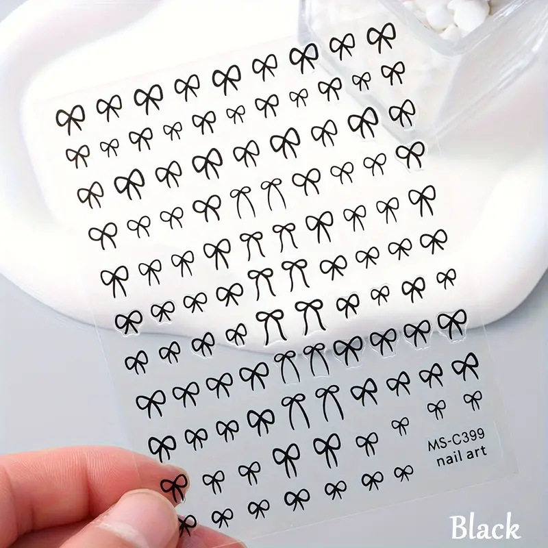 Self-Adhesive Nail Art Stickers, Mini Bowknot Design with Lace Ribbons, Bows & Butterfly Decals for Stunning Nails