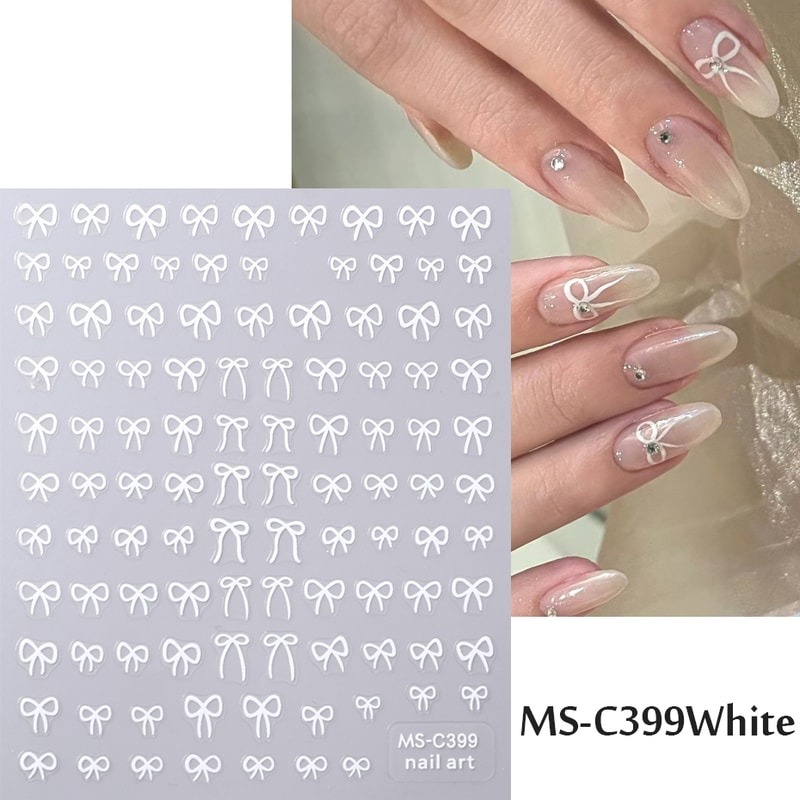 Self-Adhesive Nail Art Stickers, Mini Bowknot Design with Lace Ribbons, Bows & Butterfly Decals for Stunning Nails
