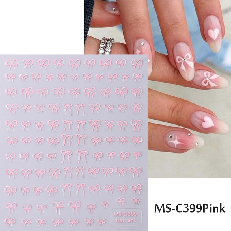 Self-Adhesive Nail Art Stickers, Mini Bowknot Design with Lace Ribbons, Bows & Butterfly Decals for Stunning Nails