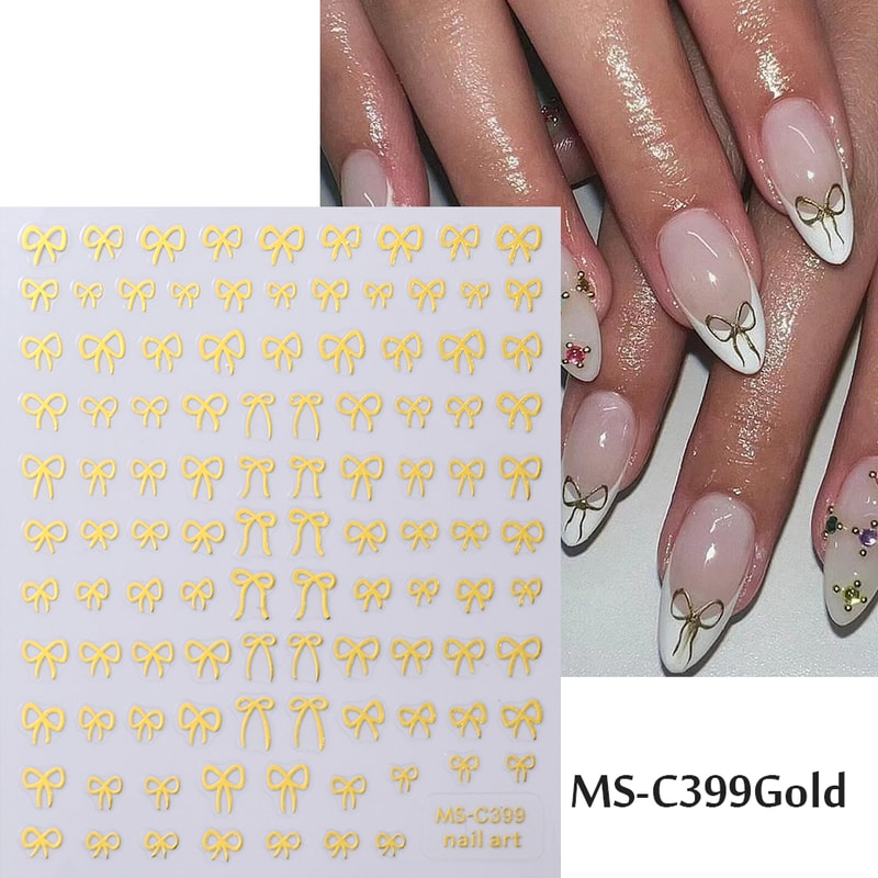 Self-Adhesive Nail Art Stickers, Mini Bowknot Design with Lace Ribbons, Bows & Butterfly Decals for Stunning Nails