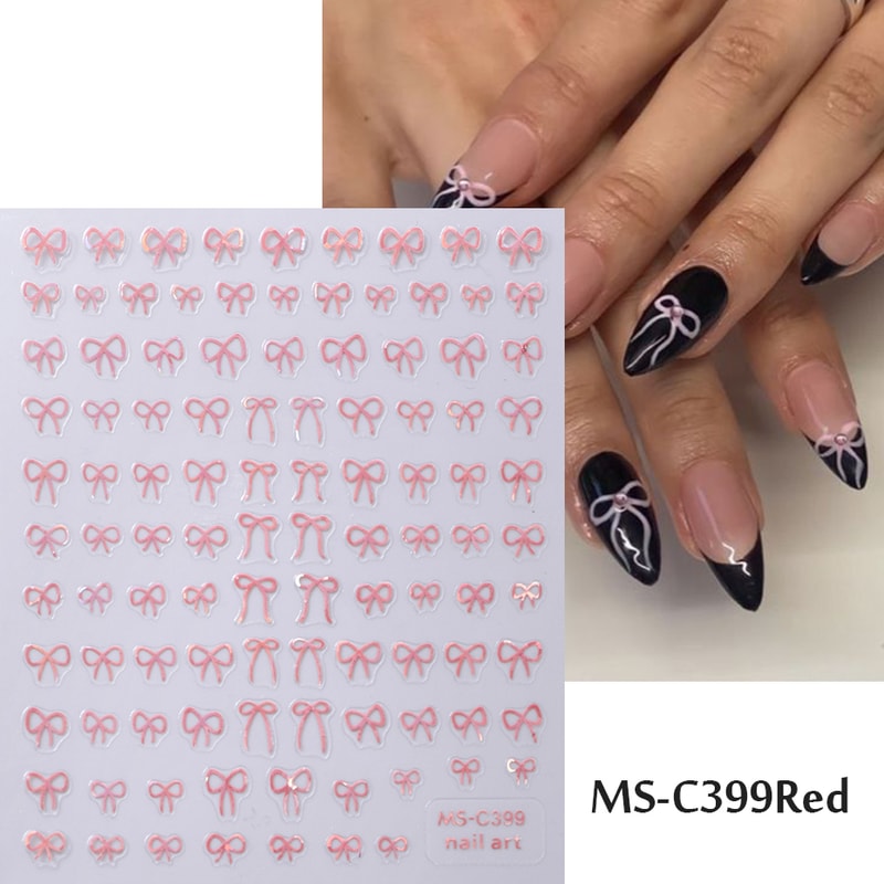 Self-Adhesive Nail Art Stickers, Mini Bowknot Design with Lace Ribbons, Bows & Butterfly Decals for Stunning Nails