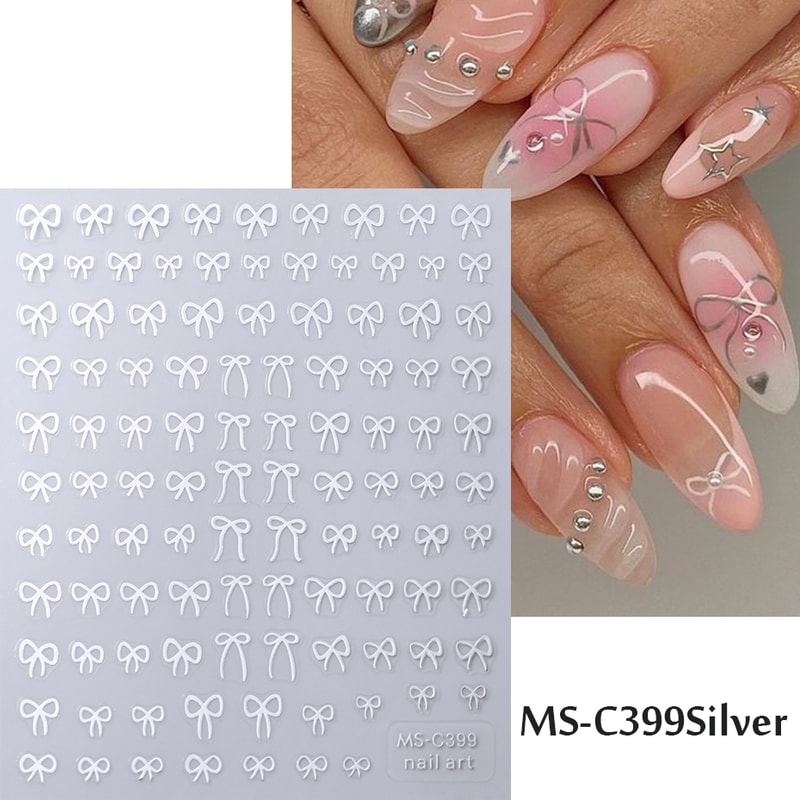 Self-Adhesive Nail Art Stickers, Mini Bowknot Design with Lace Ribbons, Bows & Butterfly Decals for Stunning Nails
