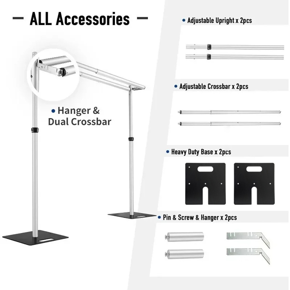 Portable Double Crossbar Pipe  Drape Backdrop Stand Kit Wedding Curtain Display Aluminum Pipe Frame 4