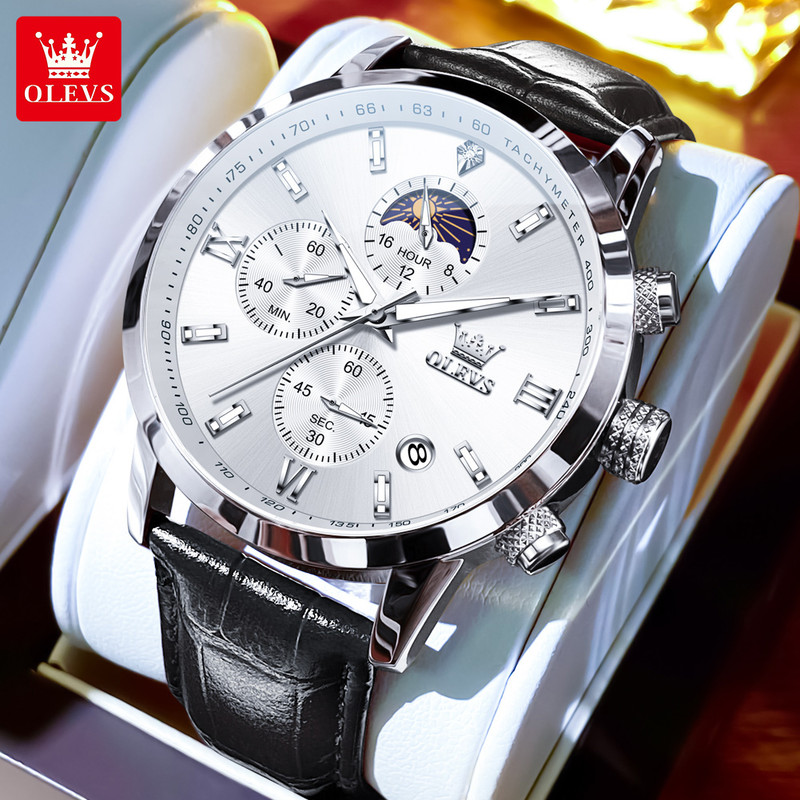 Luxury Brand Men Quartz Watch, Waterproof Chronograph Moonphase Watch for Men, New Fashion Multifunction Timepiece