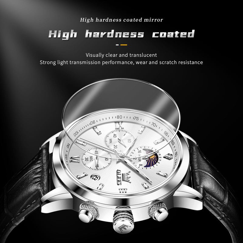 Luxury Brand Men Quartz Watch, Waterproof Chronograph Moonphase Watch for Men, New Fashion Multifunction Timepiece
