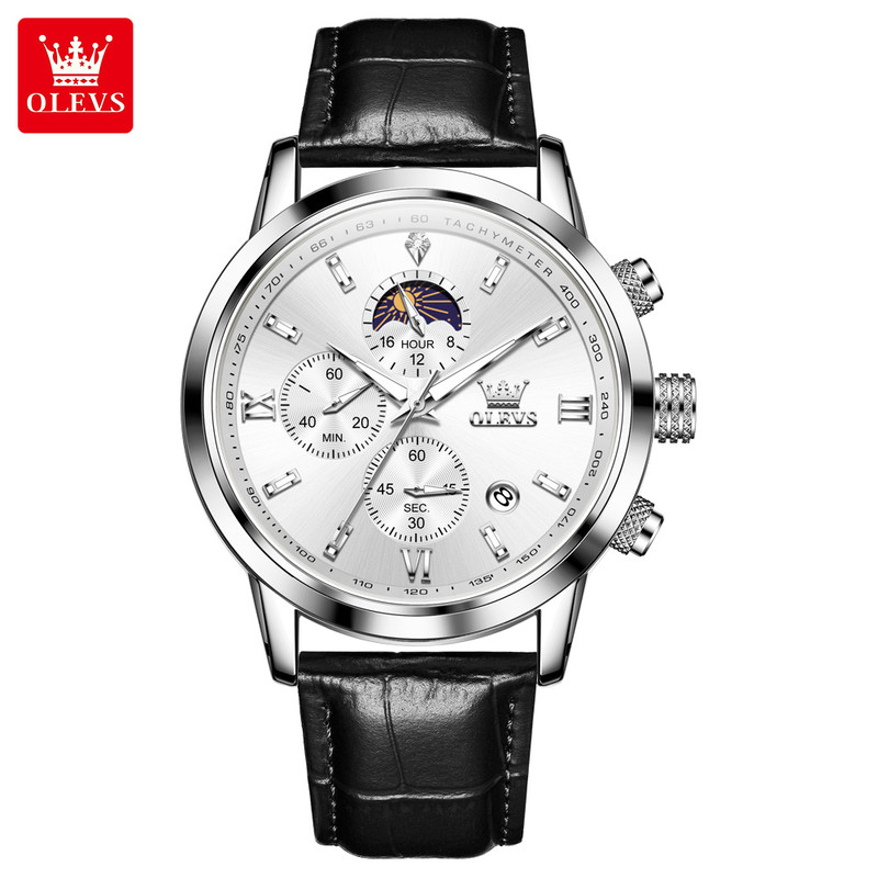 Luxury Brand Men Quartz Watch, Waterproof Chronograph Moonphase Watch for Men, New Fashion Multifunction Timepiece