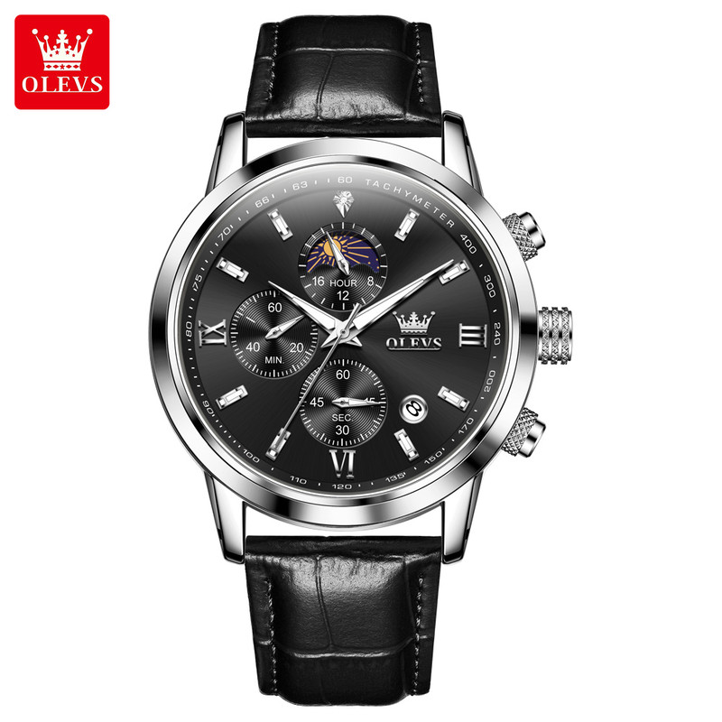 Luxury Brand Men Quartz Watch, Waterproof Chronograph Moonphase Watch for Men, New Fashion Multifunction Timepiece