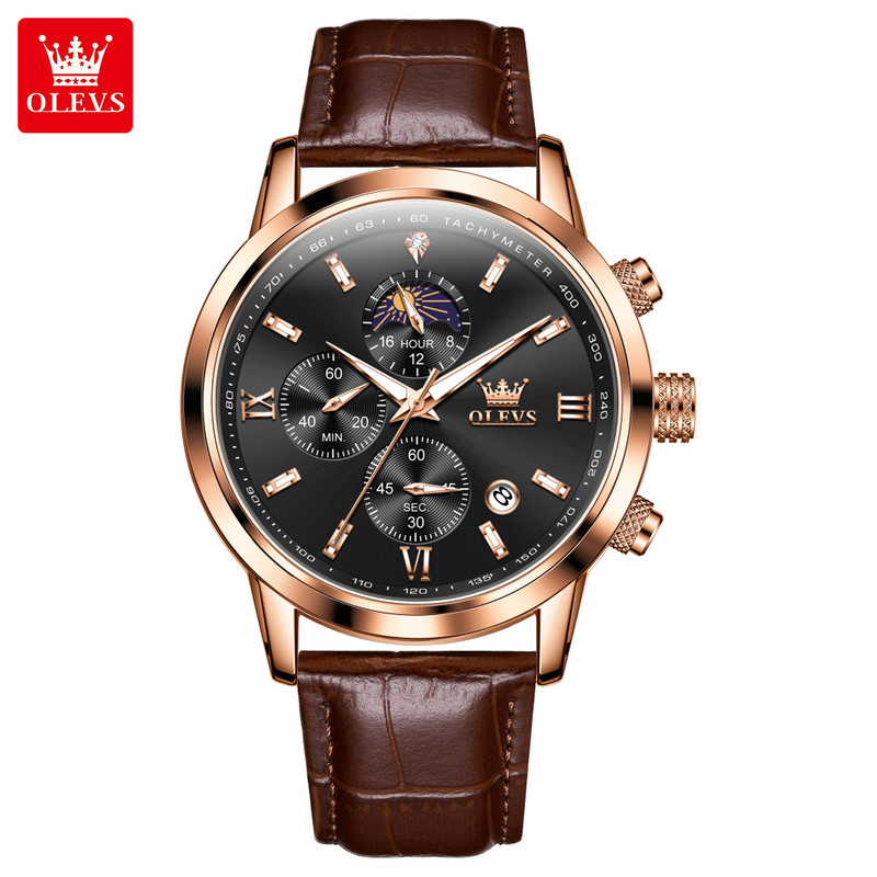 Luxury Brand Men Quartz Watch, Waterproof Chronograph Moonphase Watch for Men, New Fashion Multifunction Timepiece