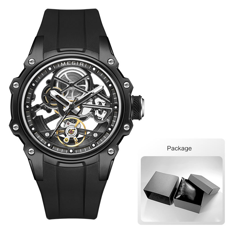 Automatic Mechanical Watch Men Skeleton Dial Waterproof Sport Wristwatch Stainless Steel Case Silic 8