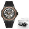 Automatic Mechanical Watch Men Skeleton Dial Waterproof Sport Wristwatch Stainless Steel Case Silic 9