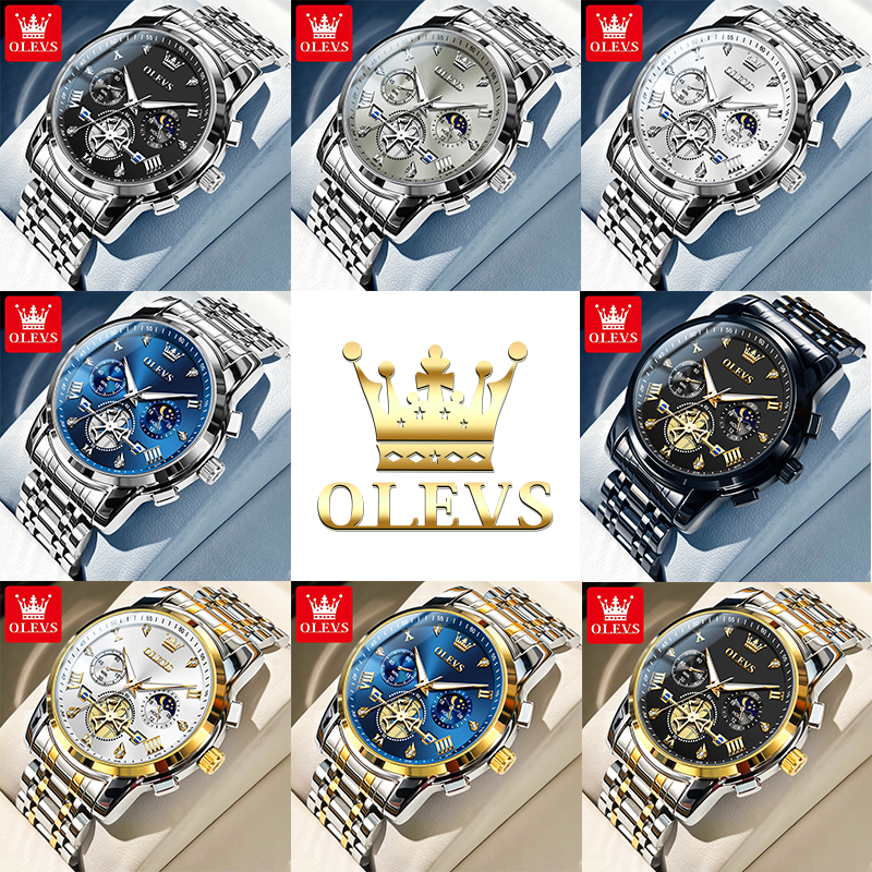 Men Watches Classic Chronograph Watch Original Quartz Wristwatch Waterproof Reloj 24 Hour Moon Phas