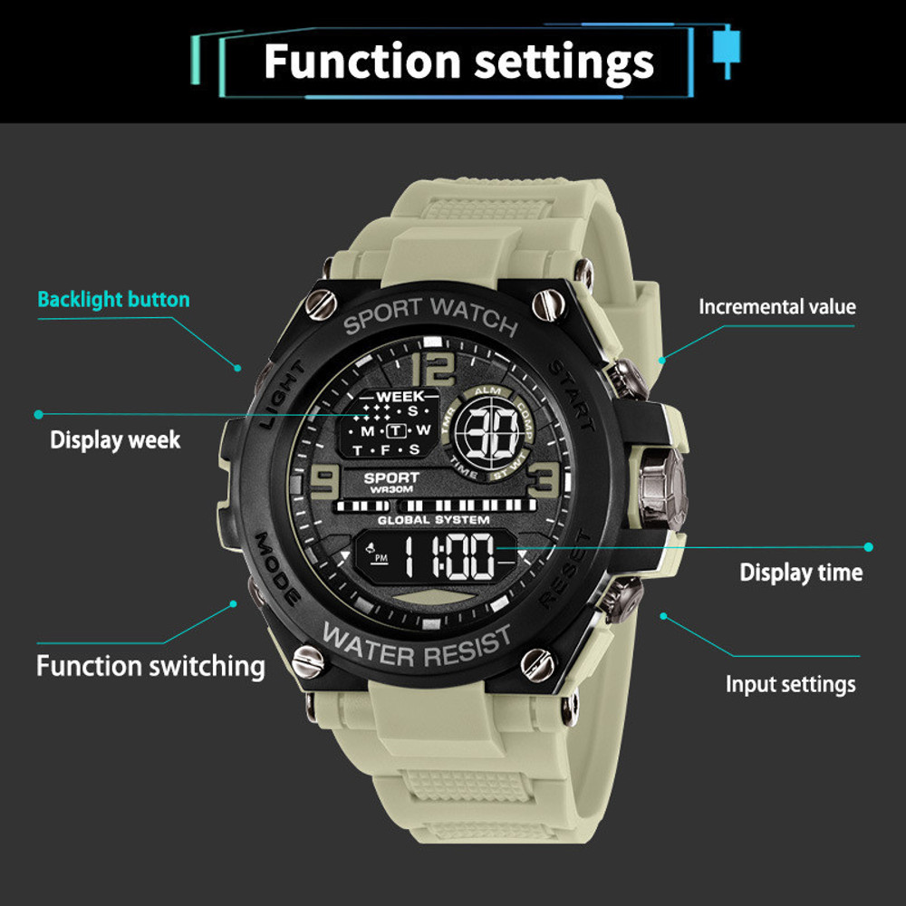 Multifunction Electronic Watches for Men, Waterproof Shockproof Sports Wristwatch, Drop Resistant Durable Design