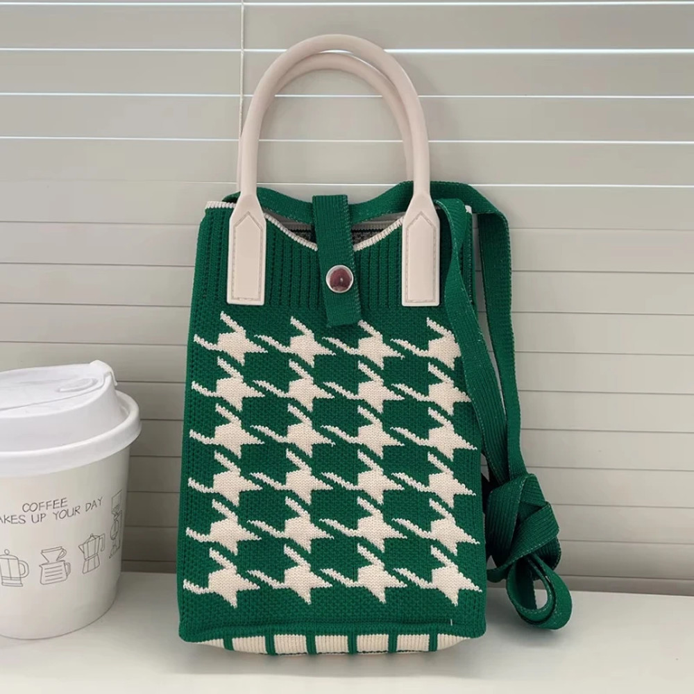 Women Korean Heart Knit Mini Square Handbag Small Shoulder Bag Girls Cute Outdoor Crossbody Purse F 8