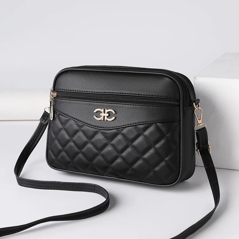 High Capacity Fashion Lingge Crossbody Shoulder Bag, Four Layer Handbag for Middle Aged Women, Camera Square Purse