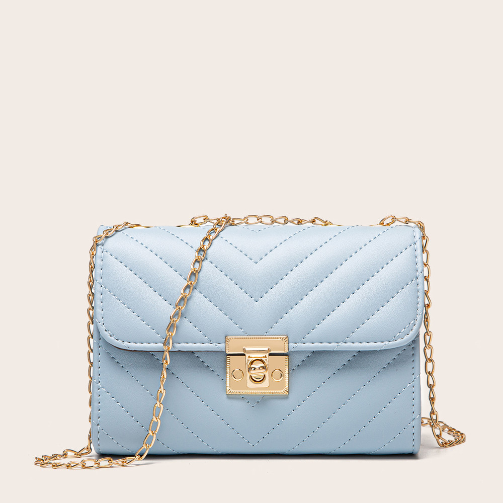 Lingge Chain Small Square Bag for Women, Stylish Lock Buckle Crossbody, Textured Shoulder Handbag for Casual Outfits