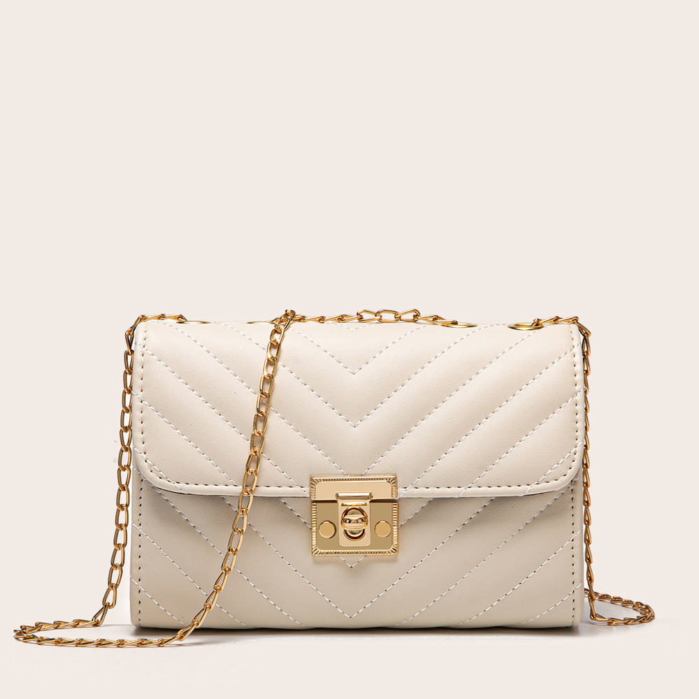Lingge Chain Small Square Bag for Women, Stylish Lock Buckle Crossbody, Textured Shoulder Handbag for Casual Outfits