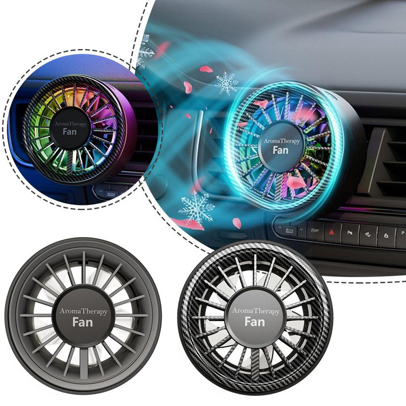 Adjustable Car Mini Fan, USB Electric Outlet Air Cooler, 3 Speeds, Colorful Ambiance Lights, Air Freshener for Car