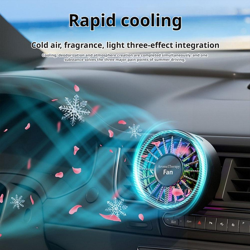 Adjustable Car Mini Fan, USB Electric Outlet Air Cooler, 3 Speeds, Colorful Ambiance Lights, Air Freshener for Car