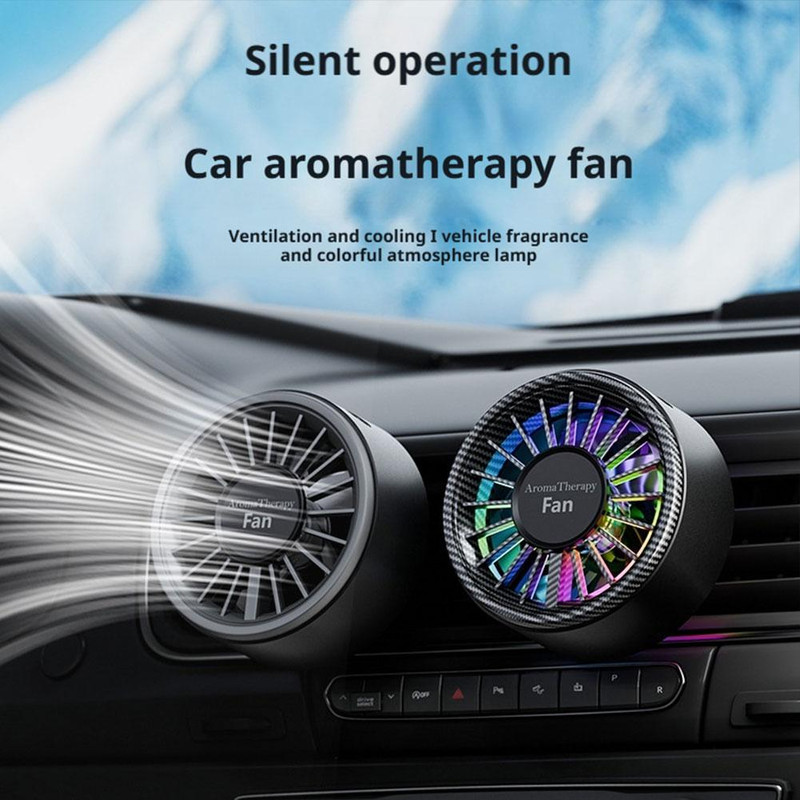 Adjustable Car Mini Fan, USB Electric Outlet Air Cooler, 3 Speeds, Colorful Ambiance Lights, Air Freshener for Car