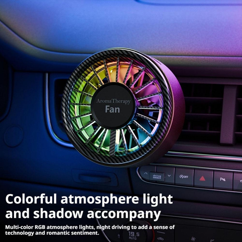 Adjustable Car Mini Fan, USB Electric Outlet Air Cooler, 3 Speeds, Colorful Ambiance Lights, Air Freshener for Car