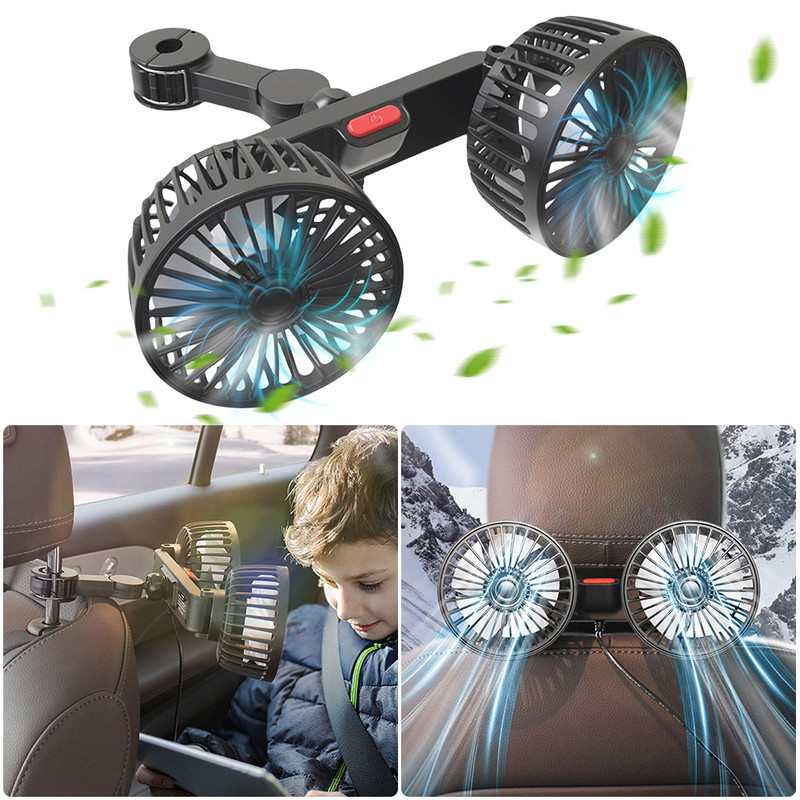 Car Cooling Fan USB Dual Head Fan, Powerful Electric Seat Back Cooler, 360 Degree Rotation for Auto Sedan