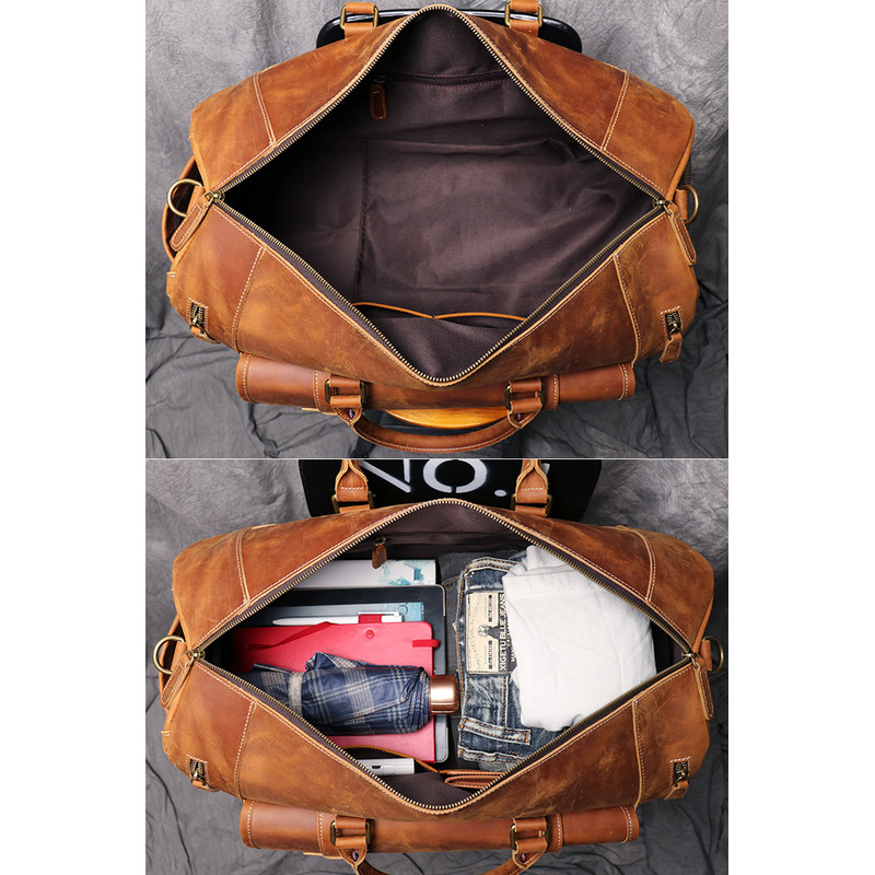 Large Weekend Tote Bag For Men Vintage Crazy Horse Leather Travel Duffle Genuine Leather Large Lugg 5