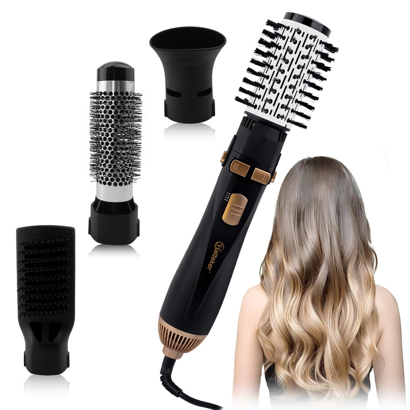 Hatteker Hot Air Brush for Women, EU 4-Head Hair Dryer, Electric Straightener Curler Roller Comb Strong Wind Blower