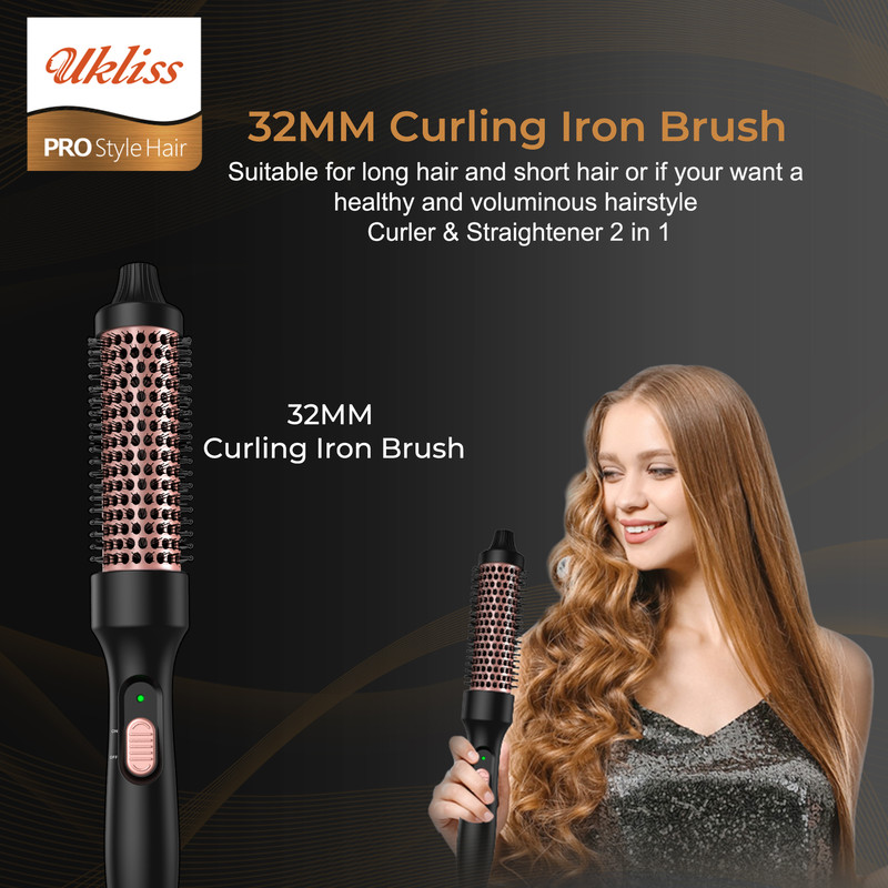 Hot Air Thermal Brush Hair Volumizer, 32mm Curling Iron, Straightener and Styling Brush for Salon Blowout