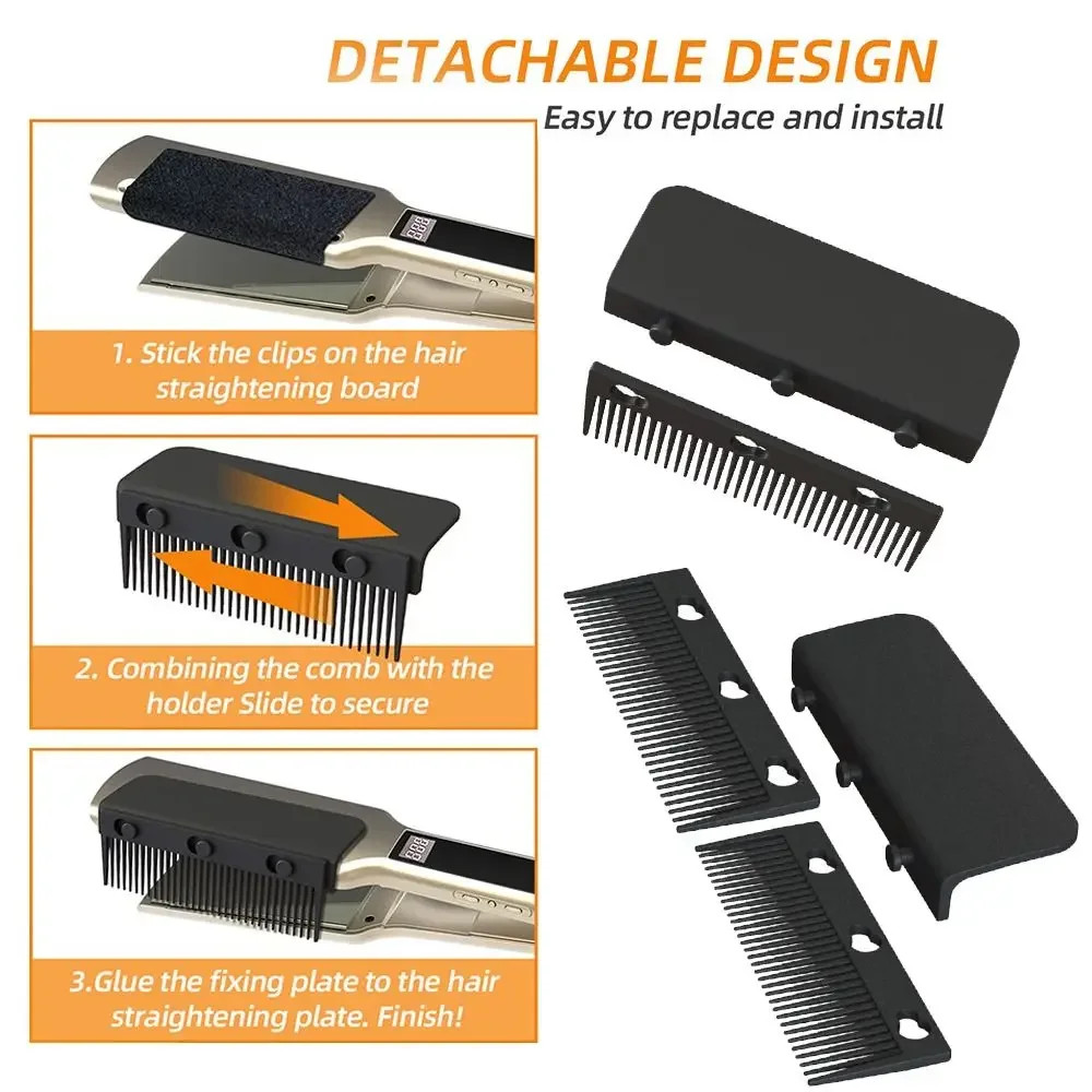 Hair Straightener Comb Flat Iron Comb Attachment, Clip On Grip Comb, Washable Reusable Styling Tool for Smooth Hair