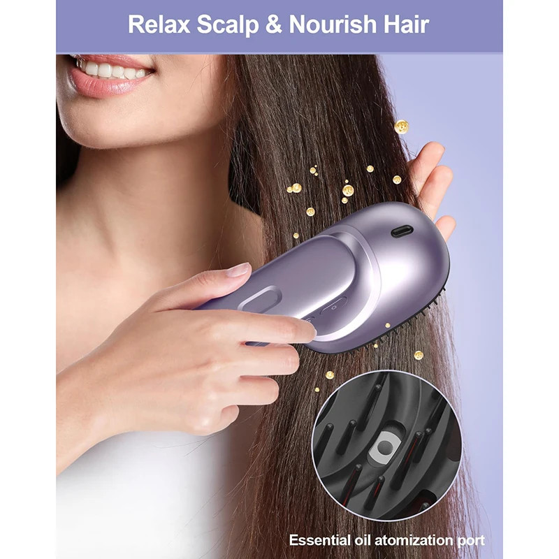 Portable Electric Scalp Massager Comb, Detachable Head Massage Brush, Essential Oil Atomizing Function