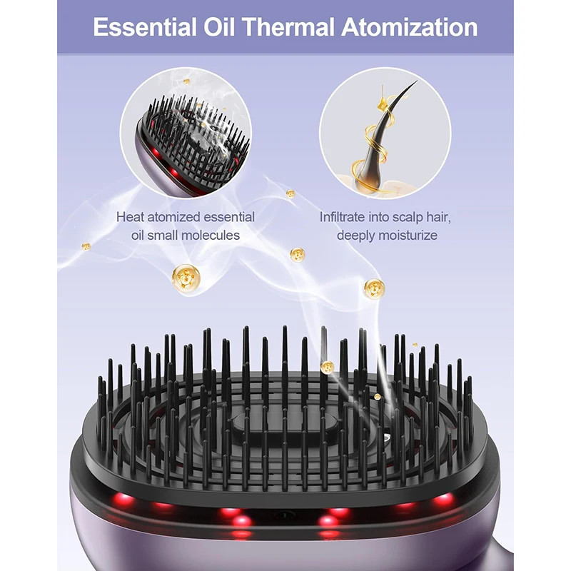 Portable Electric Scalp Massager Comb, Detachable Head Massage Brush, Essential Oil Atomizing Function