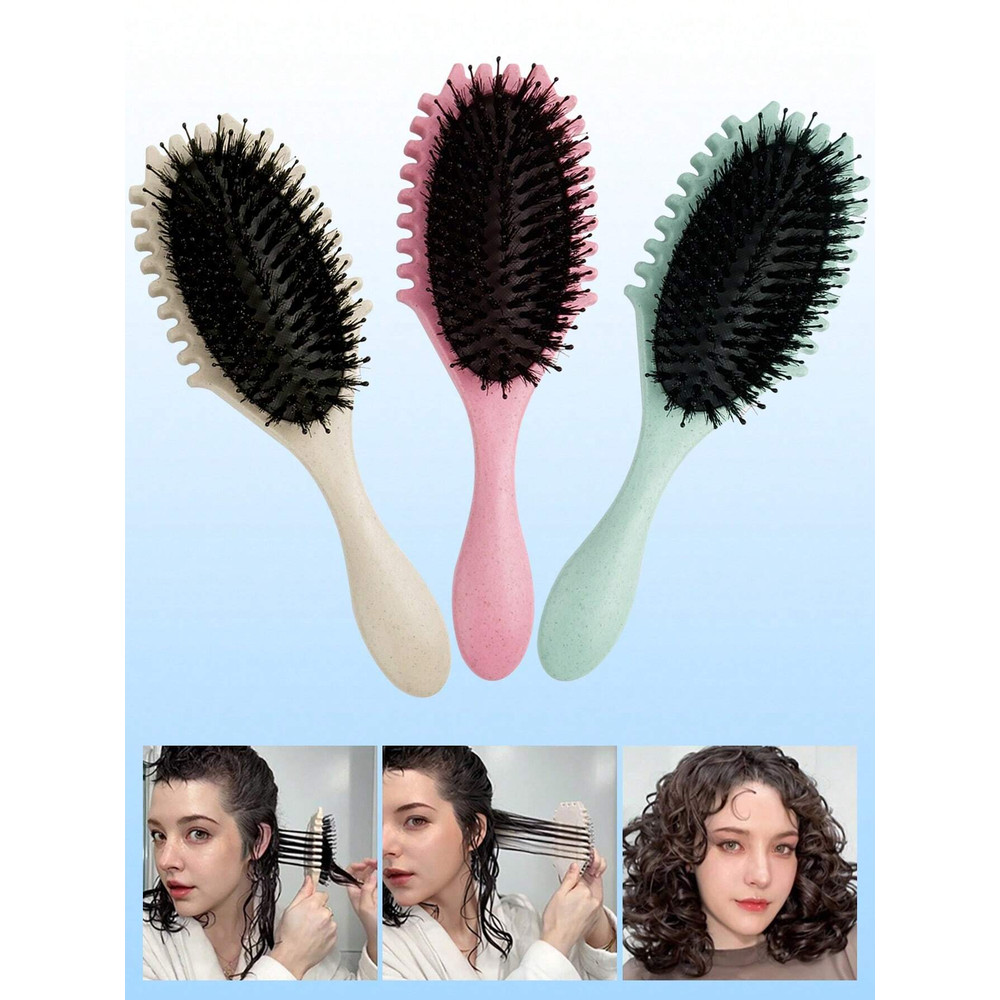 Oval Air Cushion Comb With Handle, Wheat Straw Styling Brush, Detangling Hair Brush for Professional Use